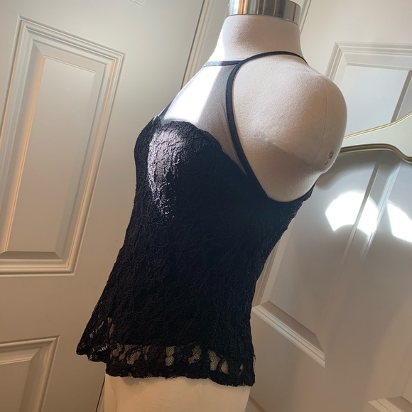 Kimchi Blue | Black Racerback Lace Lined Sheer Top Sleeveless Tank Shirt Top S - Picture 5 of 7